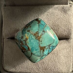 Bold Turquoise Matrix Statement Ring Size 11 Sterling Silver Wide Band